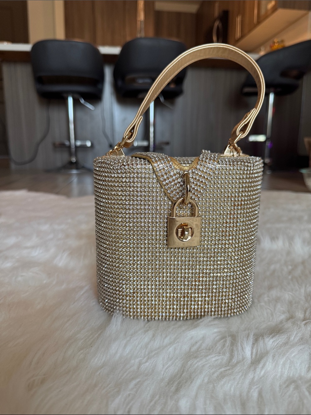 Gold Crystal Evening Top-Handle Bag